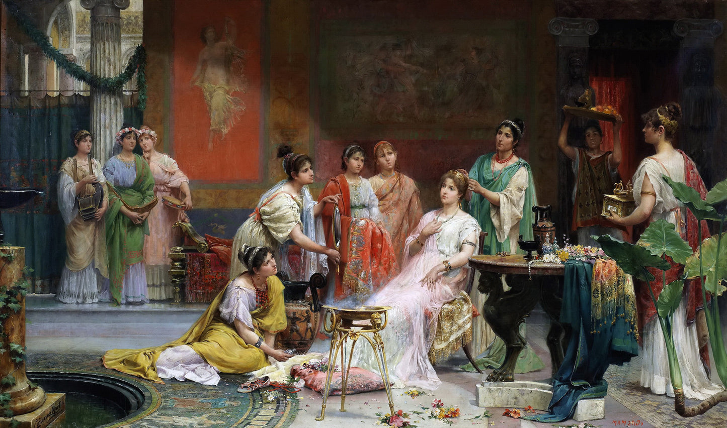 Toilet of a Roman Lady, vintage artwork by Juan Gimenez Martin, 12x8" (A4) Poster