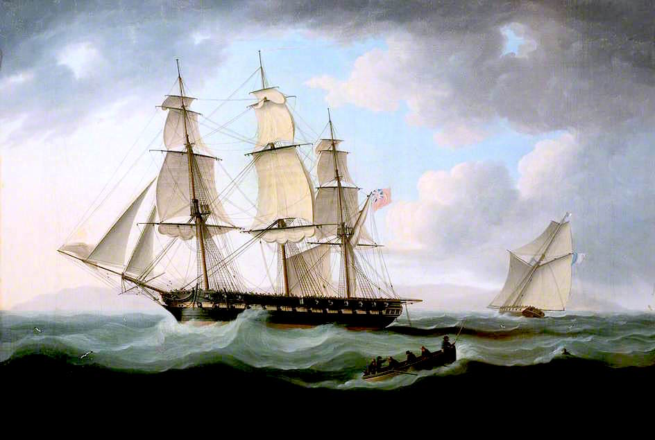 Frigate and Cutter, vintage artwork by Thomas Buttersworth, 12x8" (A4) Poster