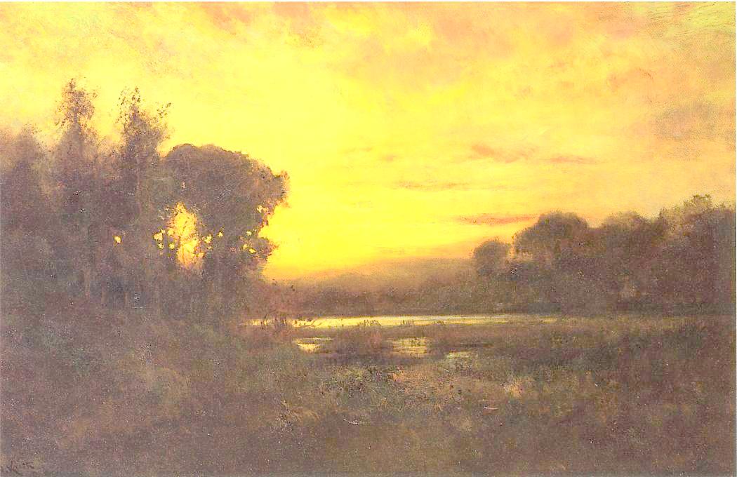 Wetlands at Sunset, vintage artwork by William Keith, 12x8" (A4) Poster