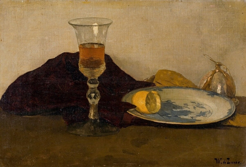 Still life with a Glass of Wine, vintage artwork by Willem de Zwart, 12x8" (A4) Poster