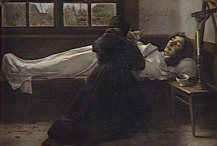 The Artist's Mother Praying before Her Daughter Madeleine, vintage artwork by Jean-Jacques Henner, 12x8" (A4) Poster