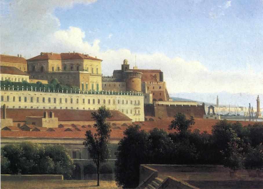 The Palazzo Reale and the Harbor, Naples, vintage artwork by Alexandre-Hyacinthe Dunouy, 12x8" (A4) Poster