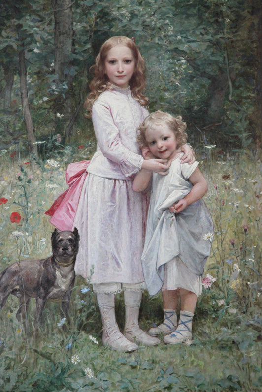 Eva and Jeanne, the Artist's Daughters, vintage artwork by Diogene Maillart, 12x8" (A4) Poster