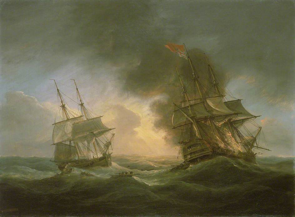 Loss of the East Indiaman 'Kent', 1 March 1825: Catching Fire, vintage artwork by Thomas Luny, 12x8" (A4) Poster