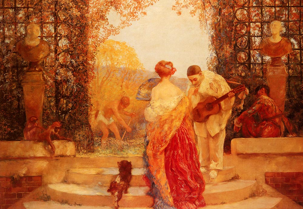The Greeting of Pierrot, vintage artwork by Gaston La Touche, 12x8" (A4) Poster