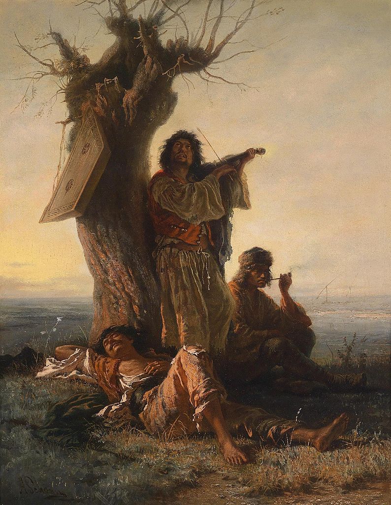 Resting Gypsies, vintage artwork by Friedrich Alois Schönn, 12x8" (A4) Poster