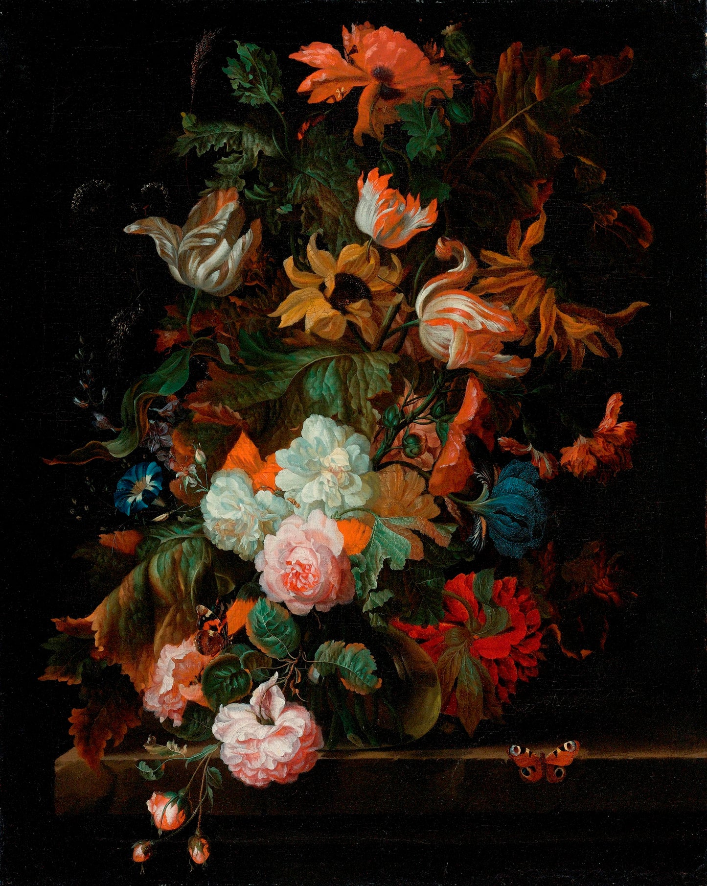 Still Life of Flowers in a Glass Vase with a Butterfly, vintage artwork by Ernst Stuven, 12x8" (A4) Poster