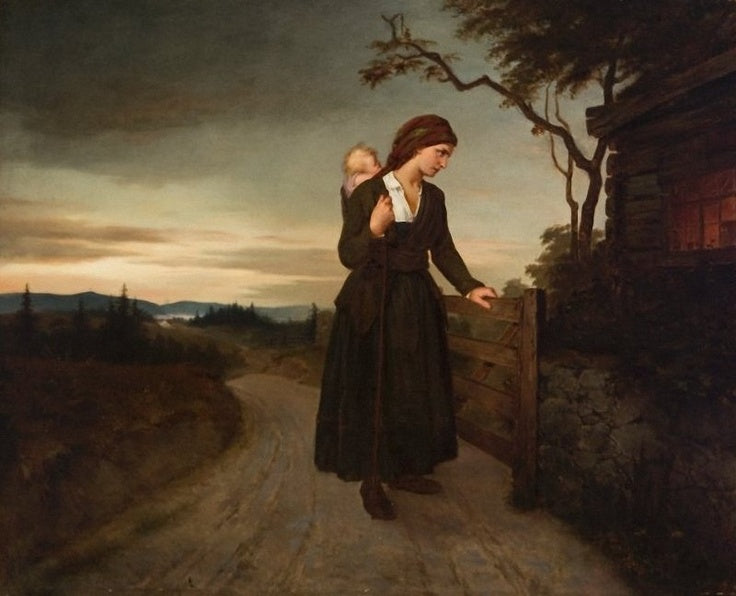 Woman at the Gate, vintage artwork by Johanne Mathilde Dietrichson, 12x8" (A4) Poster