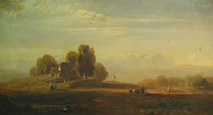 Pastoral Landscape with Chapel, vintage artwork by August Seidel, A3 (16x12") Poster Print