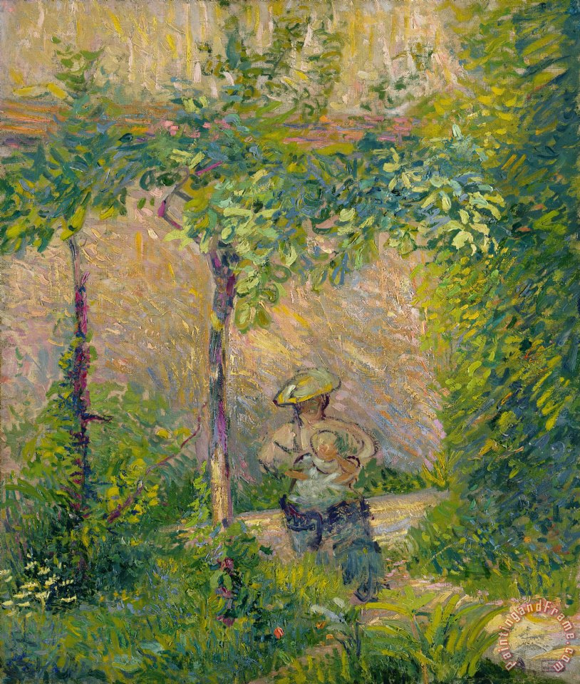 Woman with Infant in Garden by Hippolyte Petitjean,A3(16x12")Poster
