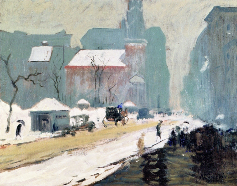 Park Street Church in Winter, vintage artwork by Arthur Clifton Goodwin, 12x8" (A4) Poster