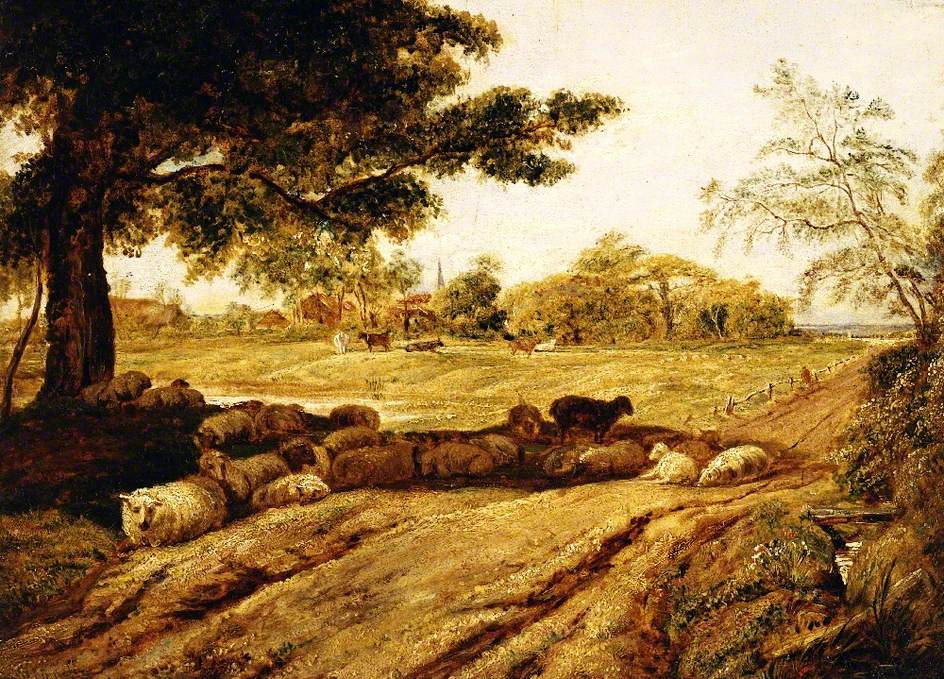 Rustic Landscape with Sheep, vintage artwork by John Linnell, A3 (16x12") Poster Print