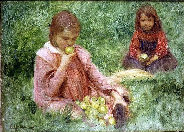 In the Orchard, vintage artwork by Arthur Hacker, 12x8" (A4) Poster