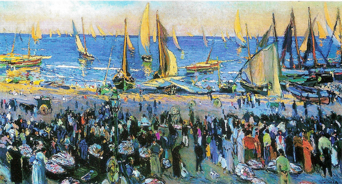 La playa de Vilanova, vintage artwork by Joaquin Mir Trinxet, 12x8" (A4) Poster