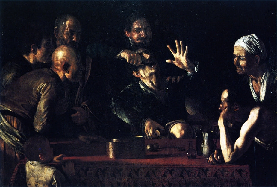 The Tooth-Drawer in a Tavern, vintage artwork by Caravaggio, 12x8" (A4) Poster