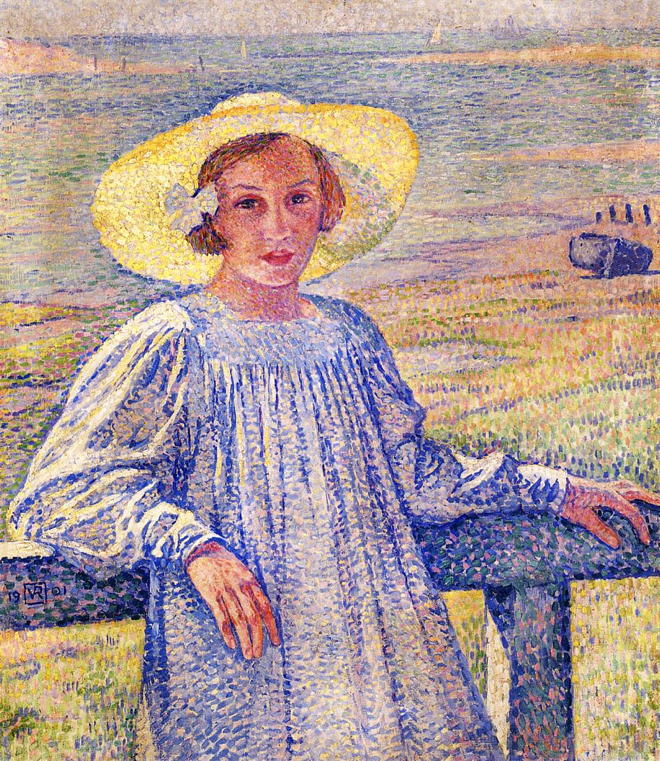 Elisaeth van Rysselberghe in a Straw Hat, vintage artwork by Theo van Rysselberghe, 12x8" (A4) Poster
