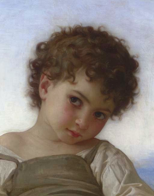 Child's Head, study for the Cup of Milk, vintage artwork by William Bouguereau, 12x8" (A4) Poster