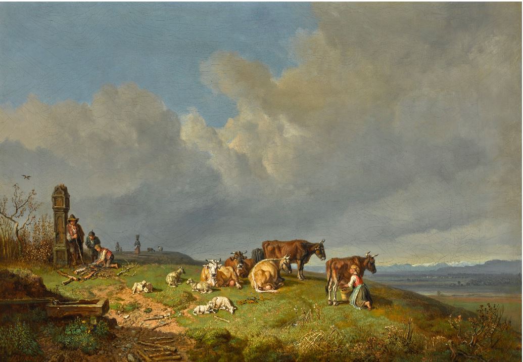 Out to Pasture, vintage artwork by Heinrich Bürkel, A3 (16x12") Poster Print