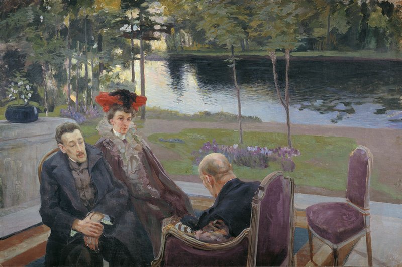 Borisov-Musatov with His Family, vintage artwork by Mikhail Demyanov, 12x8" (A4) Poster