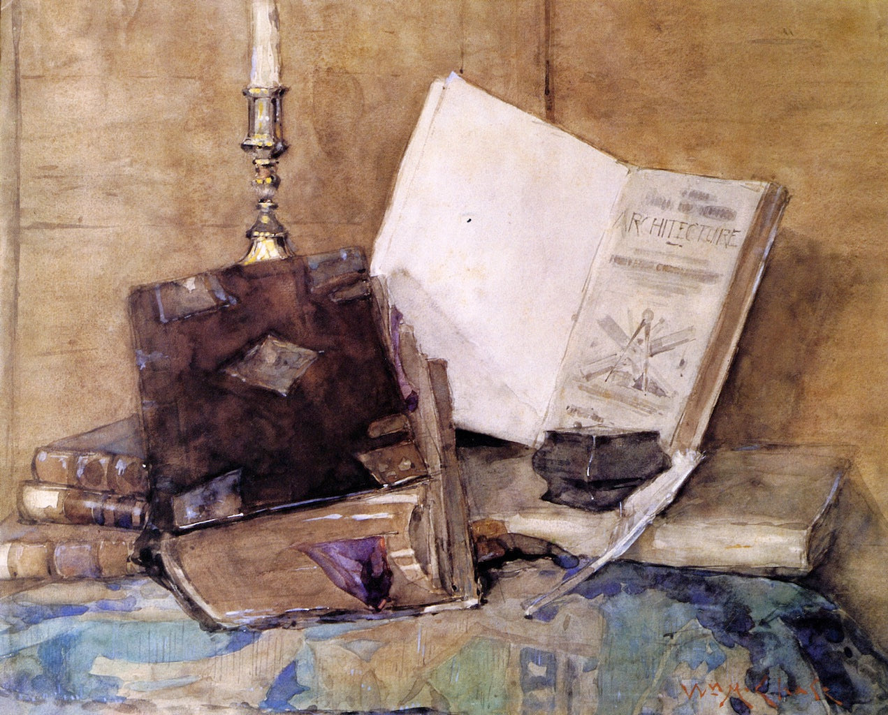 Books and Candle, vintage artwork by William Merritt Chase, 12x8" (A4) Poster