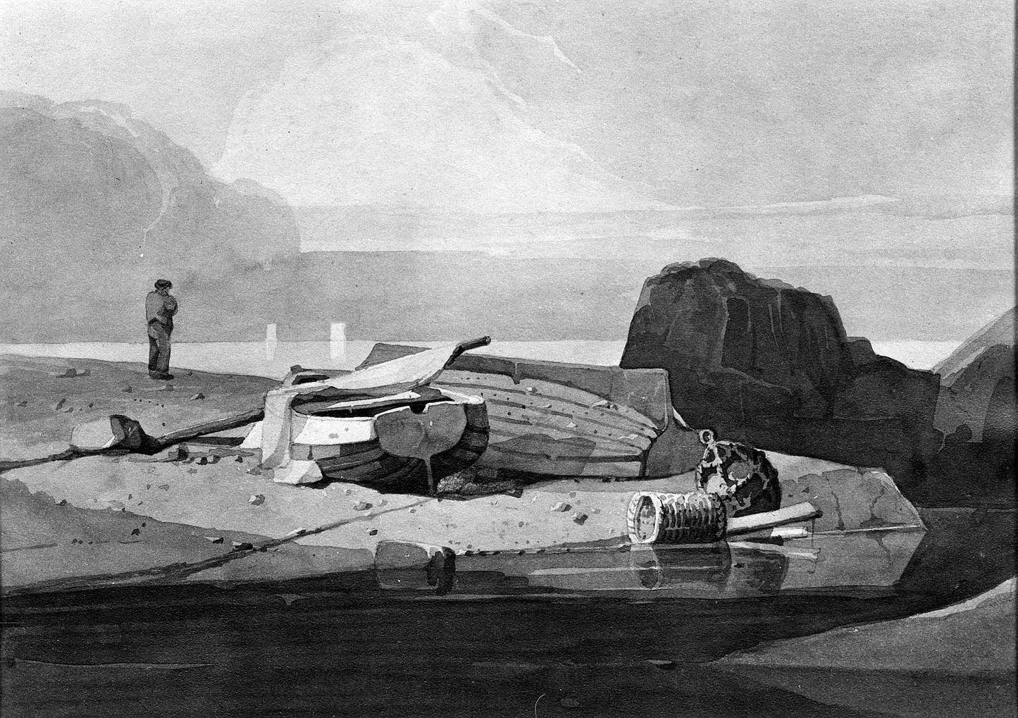 Boats on a Rocky Beach, vintage artwork by Samuel Prout, 12x8" (A4) Poster