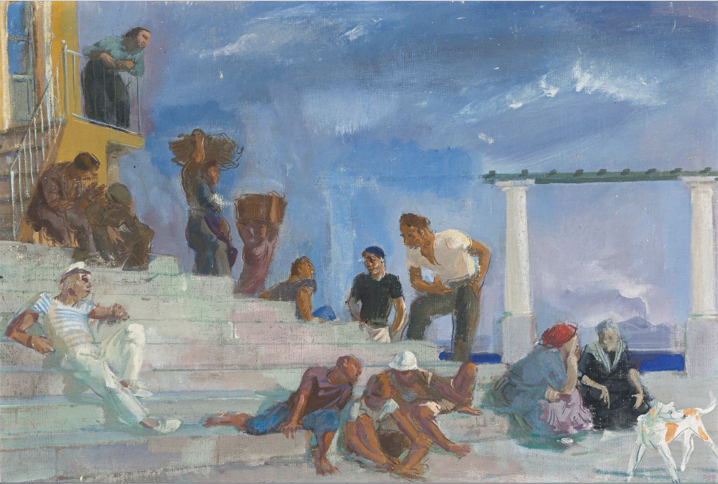 The Stairs, Capri, vintage artwork by Alexander Evgenievich Yakovlev, 12x8" (A4) Poster