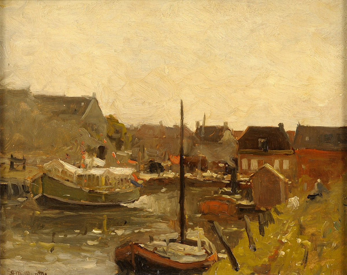 Fishing port, vintage artwork by Ludwig Munthe, 12x8" (A4) Poster