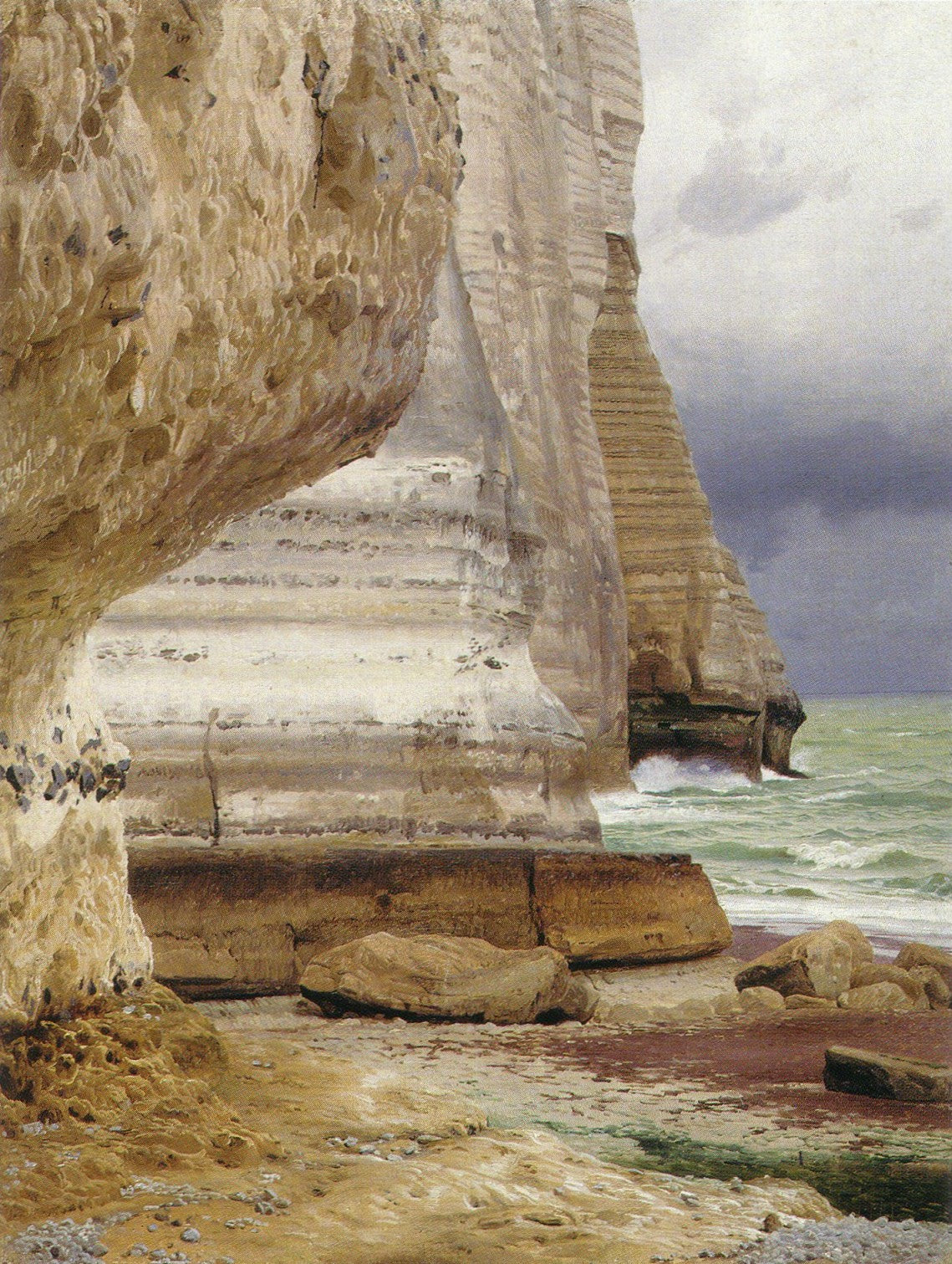 Cliffs in Etretat, vintage artwork by Johann Wilhelm Schirmer, A3 (16x12") Poster Print