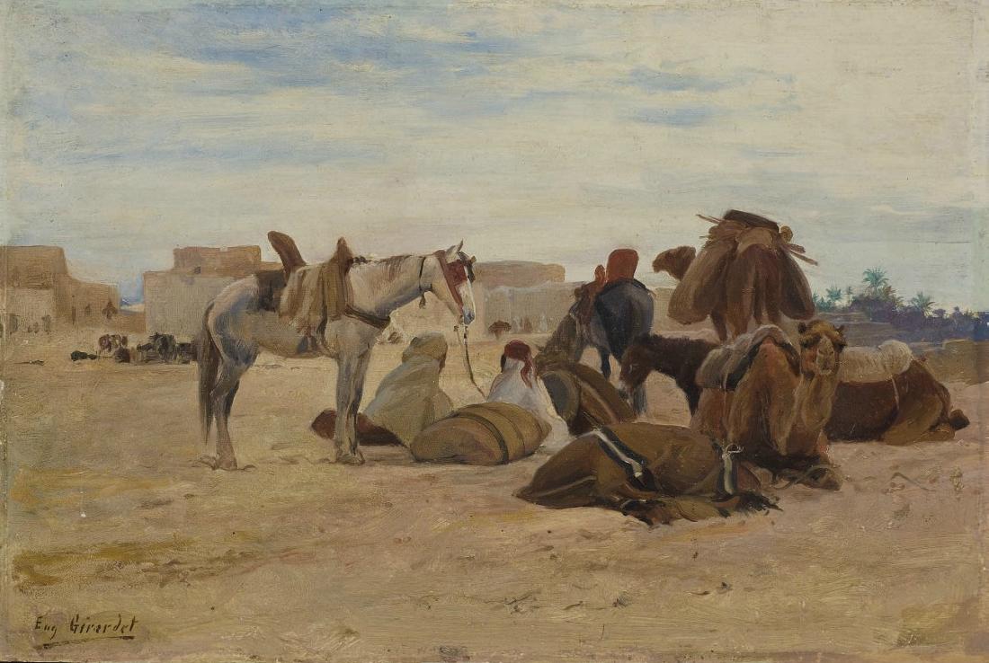 Le repos à l'oasis (Resting at the Oasis), vintage artwork by Eugène-Alexis Girardet, 12x8" (A4) Poster
