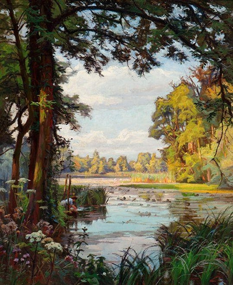 Summer View of a Forest Fen, vintage artwork by Henri Biva, 12x8" (A4) Poster