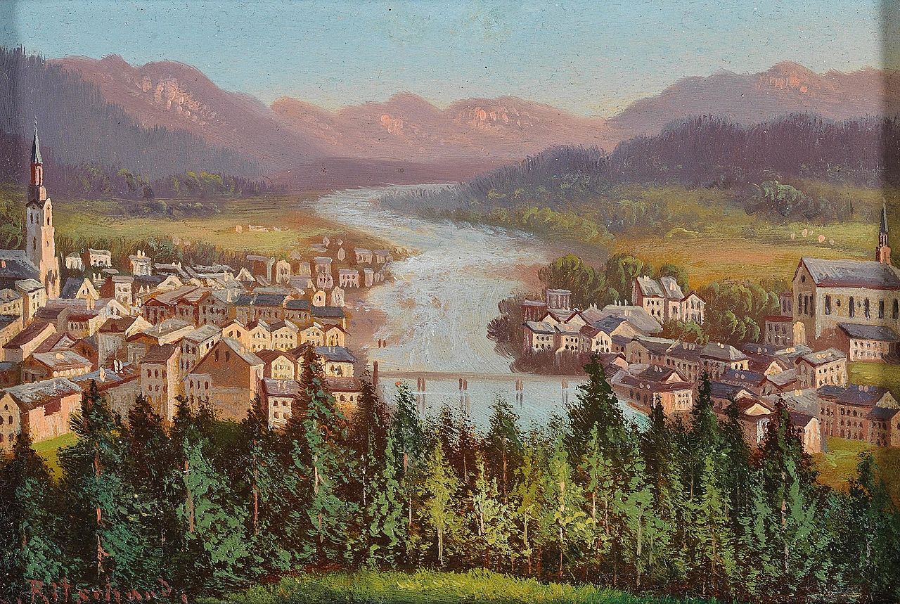 View of Villach, vintage artwork by Hubert Sattler, A3 (16x12") Poster Print