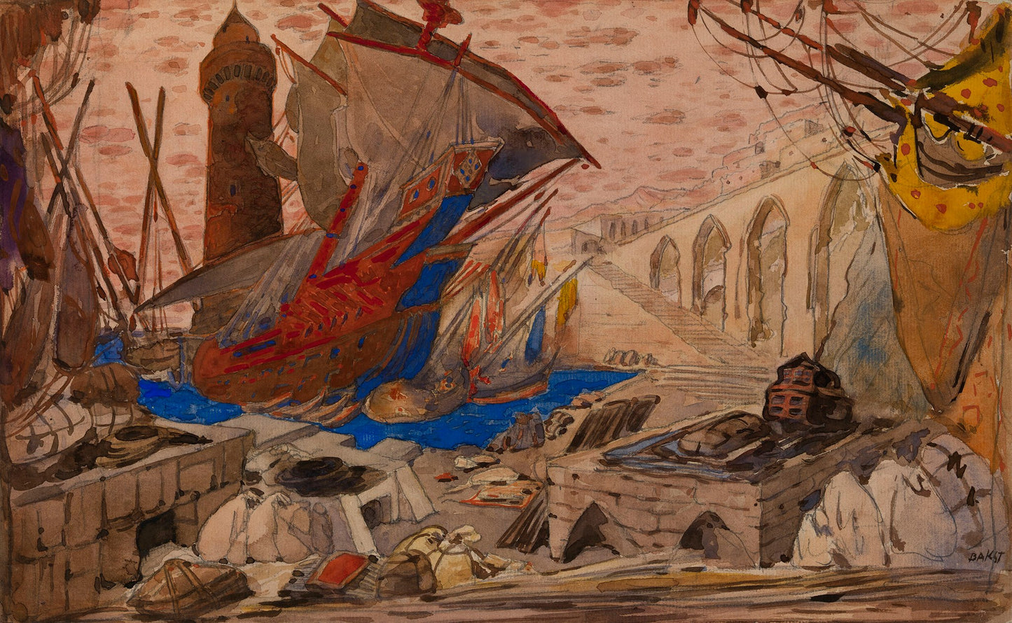 Le Port de Famagouste by Leon Bakst,A3(16x12")Poster