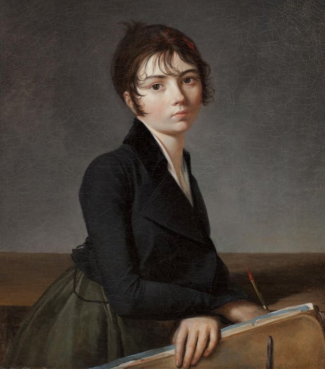 Girl with Portfolio, vintage artwork by Guillaume Guillon-Lethiere, 12x8" (A4) Poster