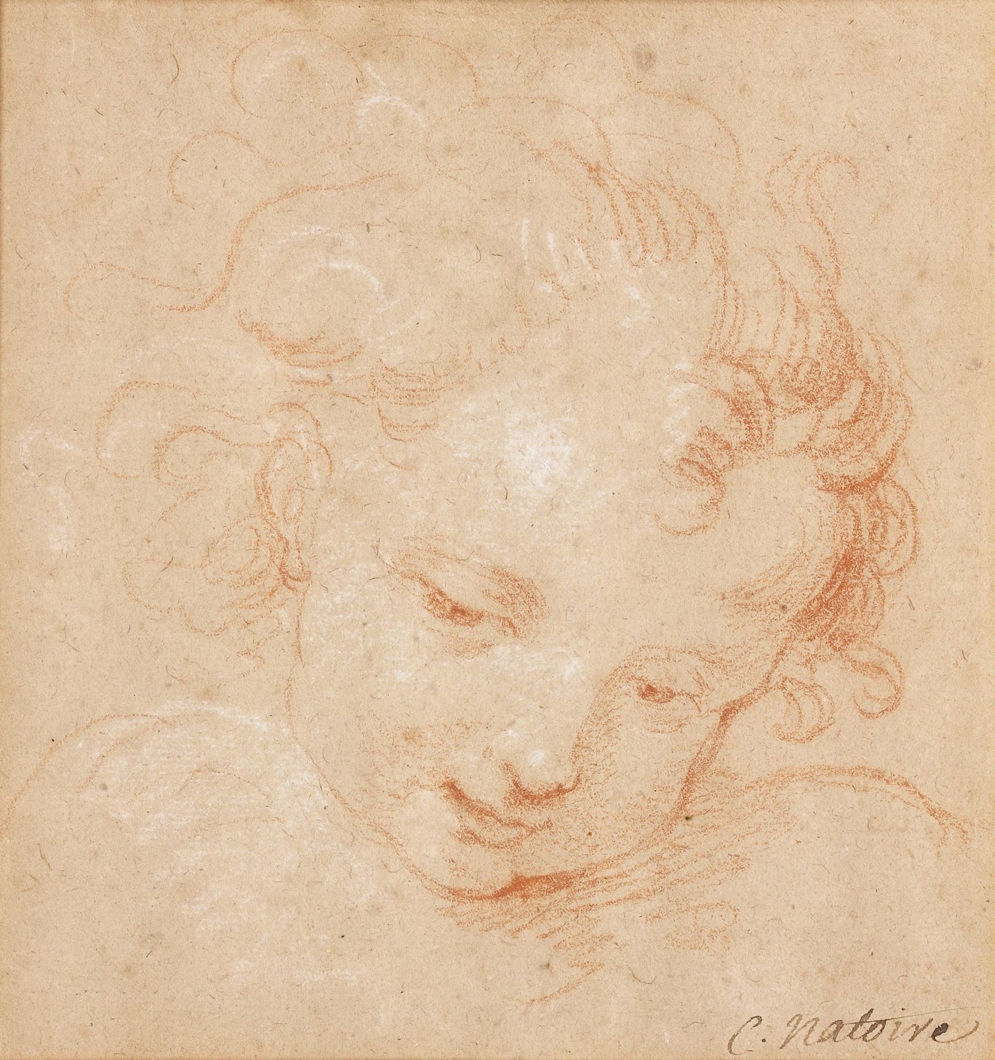 Head of a Putto, vintage artwork by Charles-Joseph Natoire, 12x8" (A4) Poster