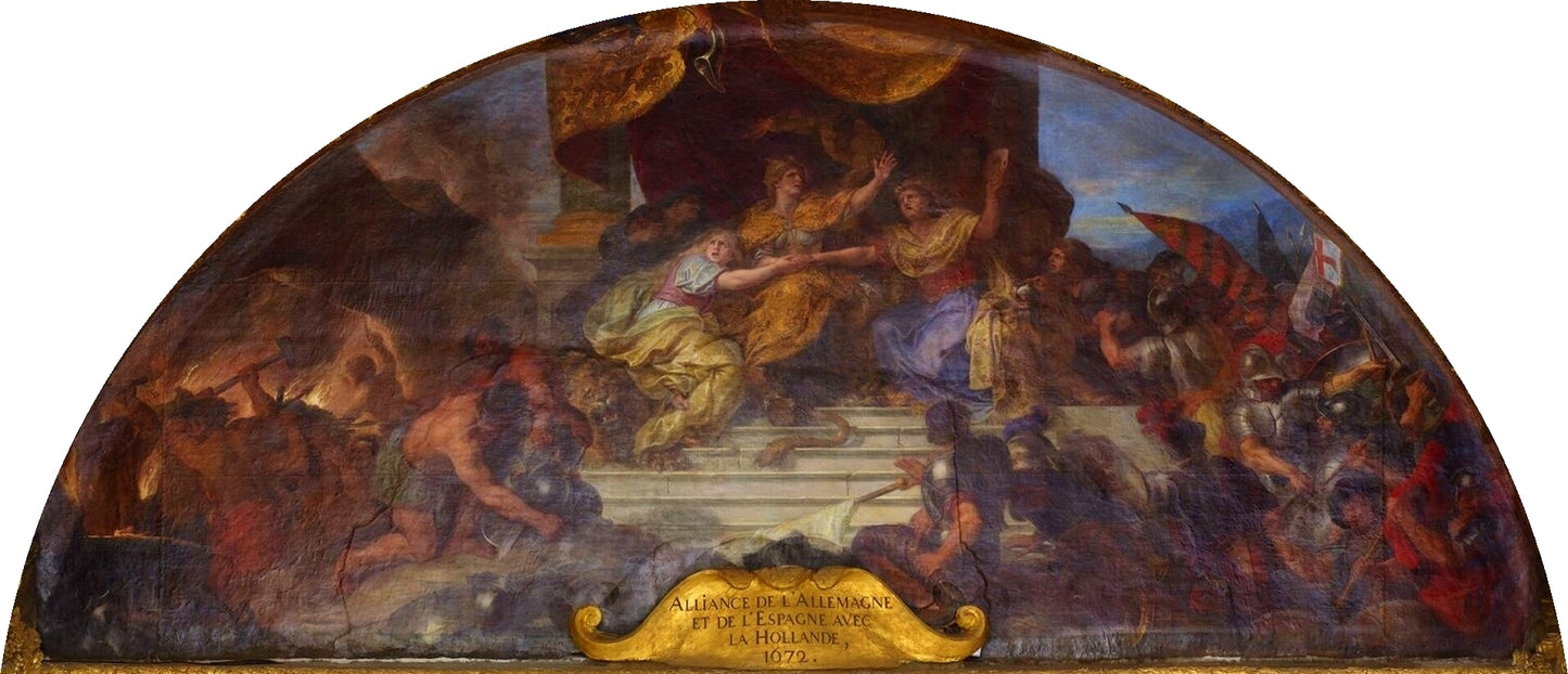 Hall of Mirrors 01 - Alliance of Germany and Spain with Holland in 1672, vintage artwork by Charles Le Brun, 12x8" (A4) Poster