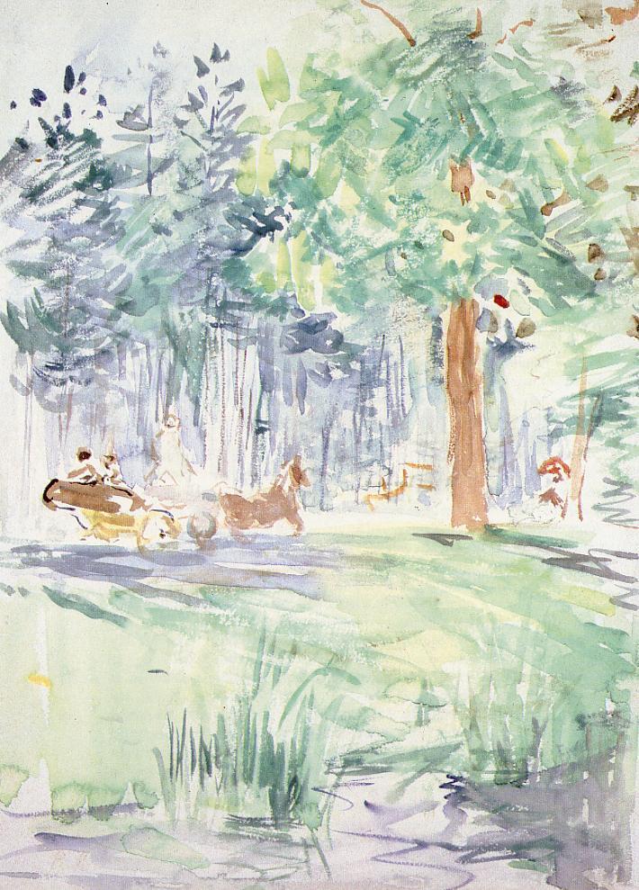 Carriage in the Bois de Boulogne, vintage artwork by Berthe Morisot, 12x8" (A4) Poster