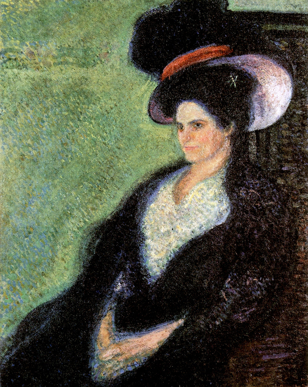 Woman in a Feather Hat, vintage artwork by Richard Gerstl, 12x8" (A4) Poster