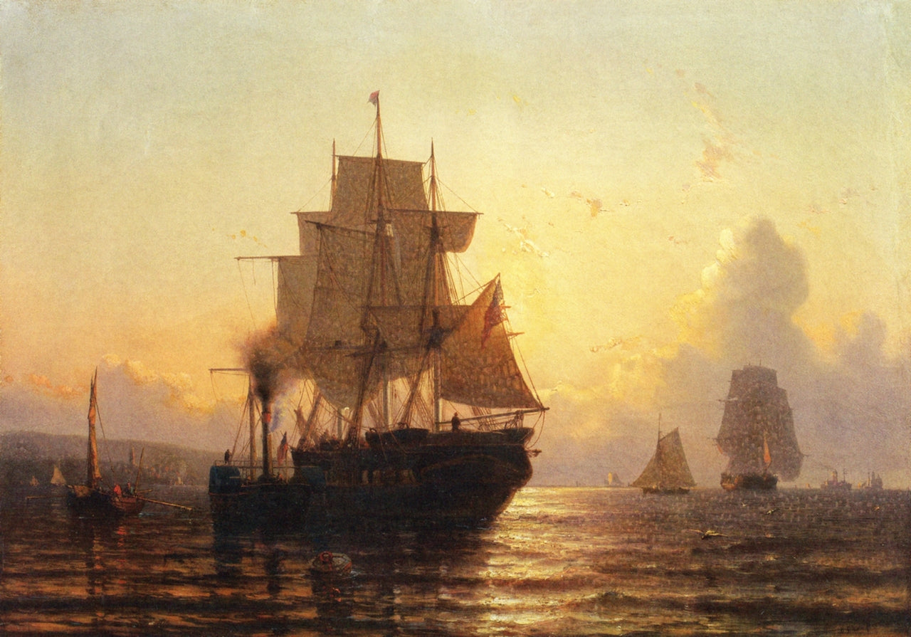 Tropical Sunset at Sea, vintage artwork by Mauritz F. H. De Haas, 12x8" (A4) Poster