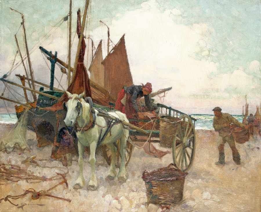 Am Strand, vintage artwork by Henri Gaston Darien, 12x8" (A4) Poster