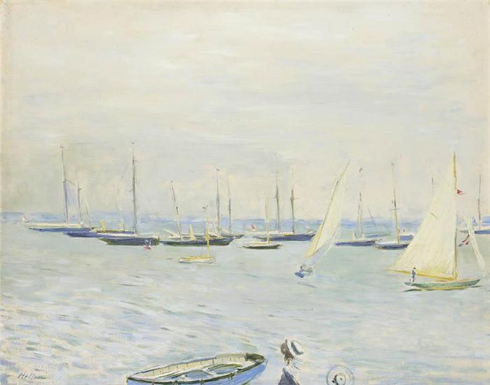 Sailing at Cowes from the Royal Squadron Yacht Club, vintage artwork by Paul Cesar Helleu, 12x8" (A4) Poster