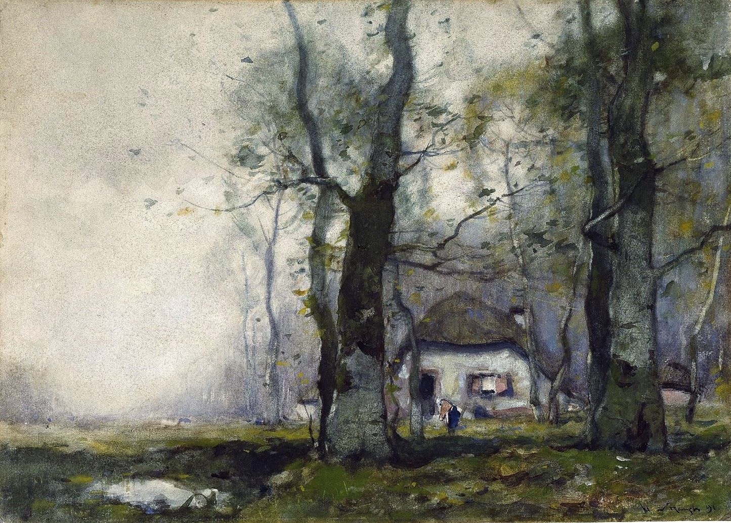 Lodge in the Woods, vintage artwork by Henry Ward Ranger, 12x8" (A4) Poster