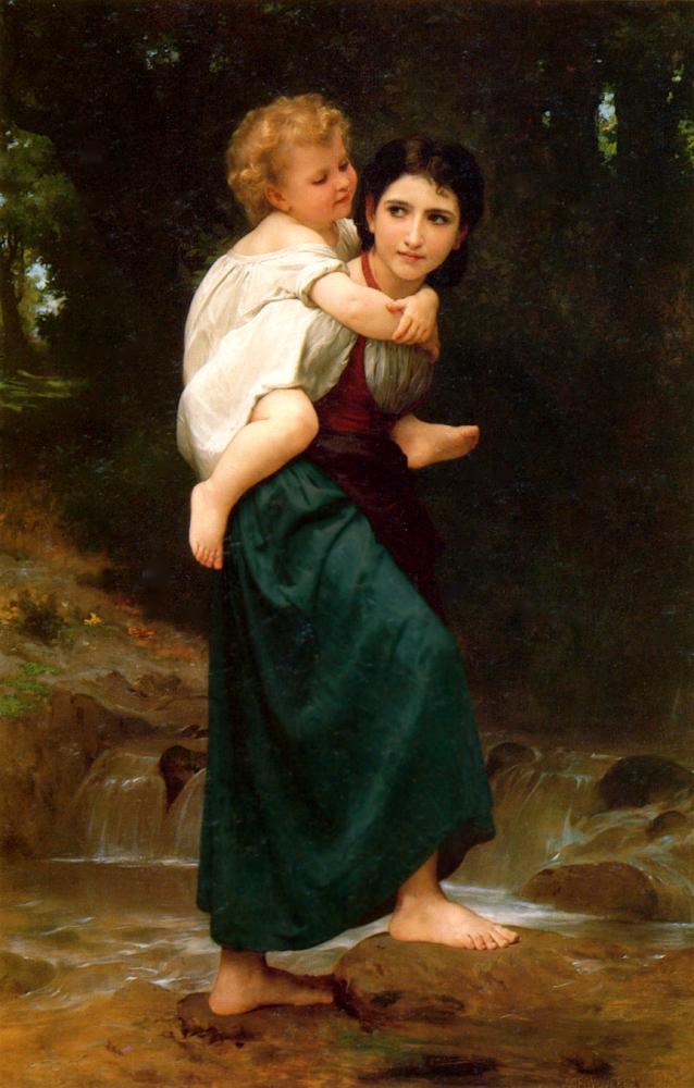 The Crossing of the Ford, vintage artwork by William Bouguereau, 12x8" (A4) Poster