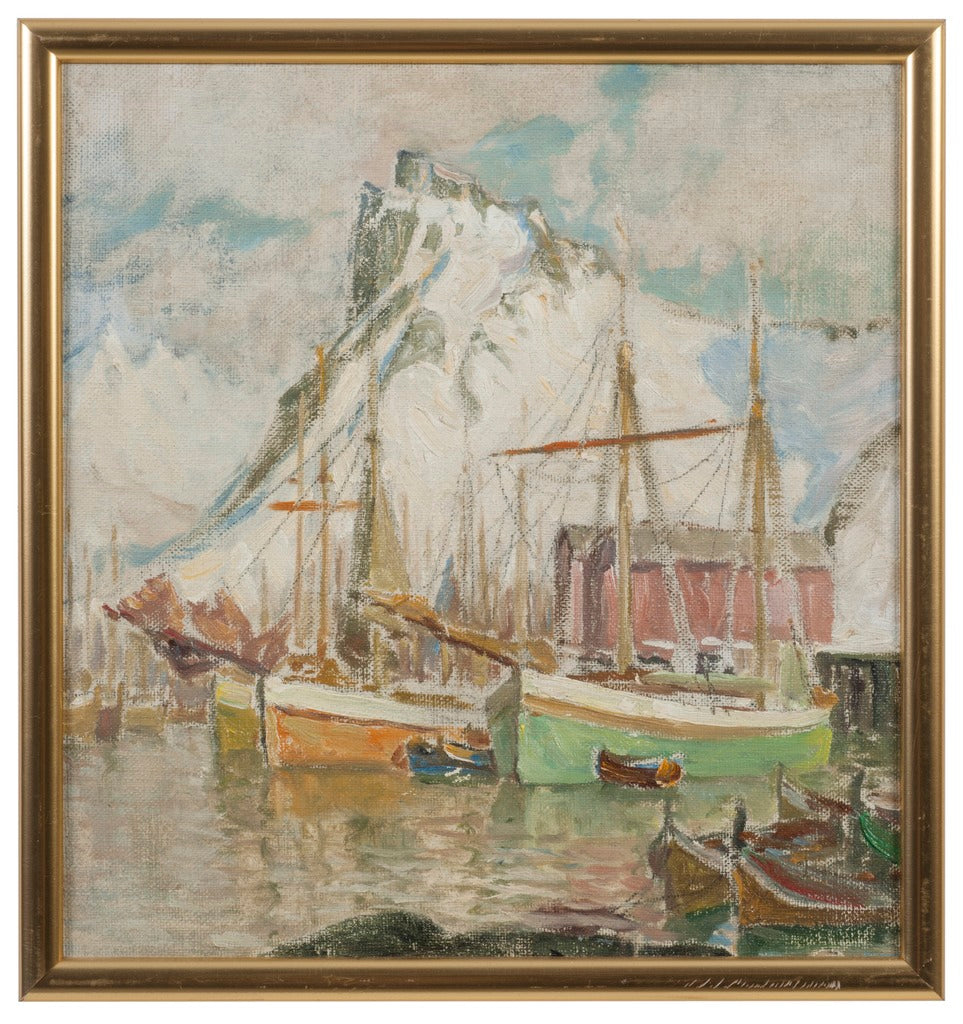 In the Harbour, Svolvaer. Study from Lofoten, vintage artwork by Anna Boberg, 12x8" (A4) Poster