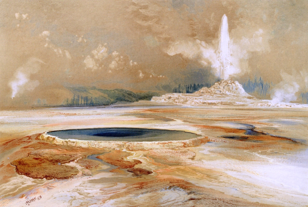 Castle Geyser, Yellowstone, vintage artwork by Thomas Moran, 12x8" (A4) Poster