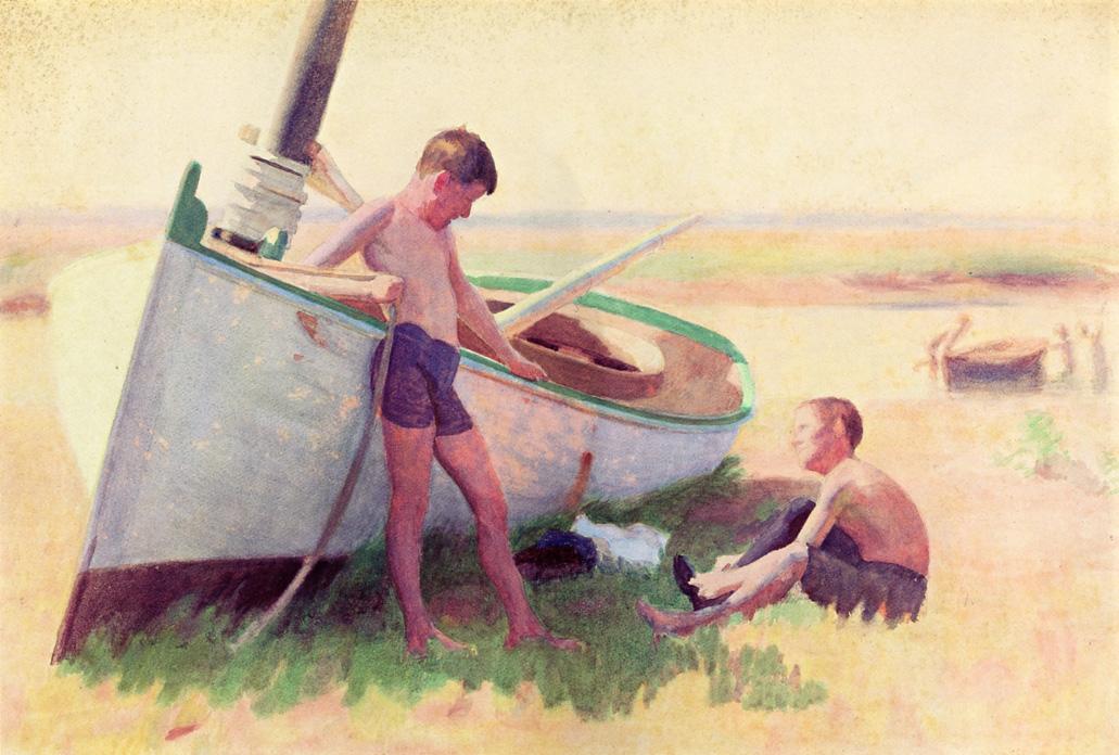 Two Boys by a Boat - Near Cape May, vintage artwork by Thomas P. Anshutz, 12x8" (A4) Poster