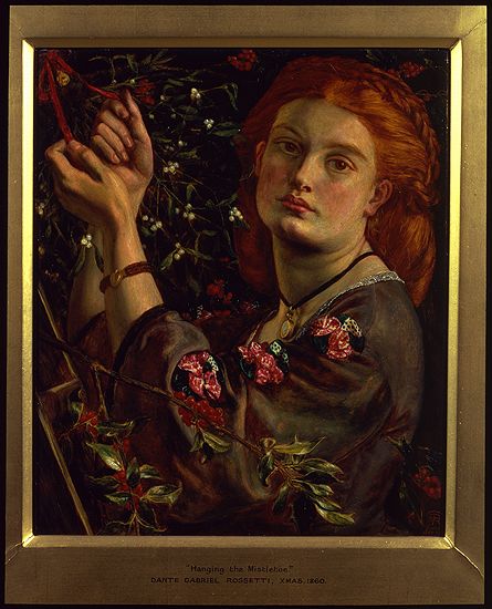 Hanging the Mistletoe, vintage artwork by Dante Gabriel Rossetti, 12x8" (A4) Poster