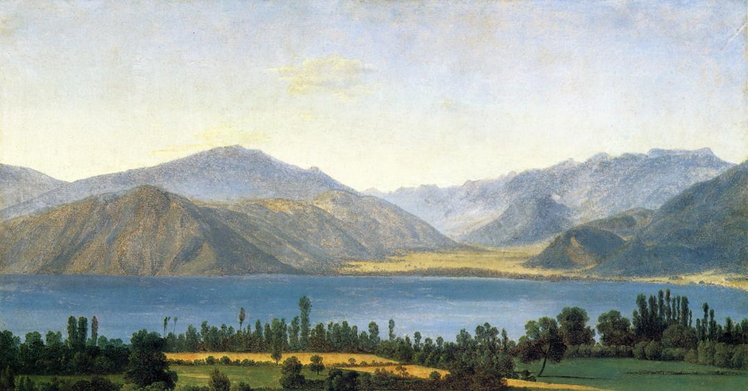 Mountains and a Lake, vintage artwork by Jean-Joseph-Xavier Bidauld, 12x8" (A4) Poster
