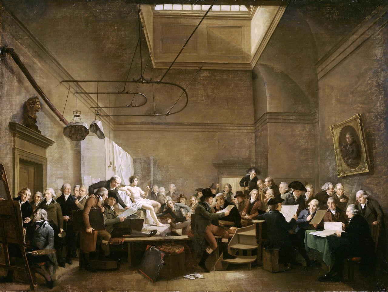 The Drawing Gallery of the Felix Meritis Society, vintage artwork by Adriaan de Lelie, 12x8" (A4) Poster