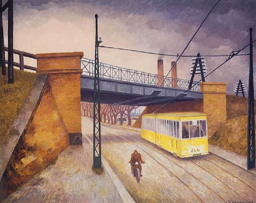Bridge in Spandau, vintage artwork by Gustav Wunderwald, 12x8" (A4) Poster