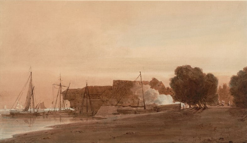 A Boatyard at the Mouth of an Estuary, vintage artwork by Thomas Girtin, 12x8" (A4) Poster